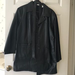 Black leather trench coat